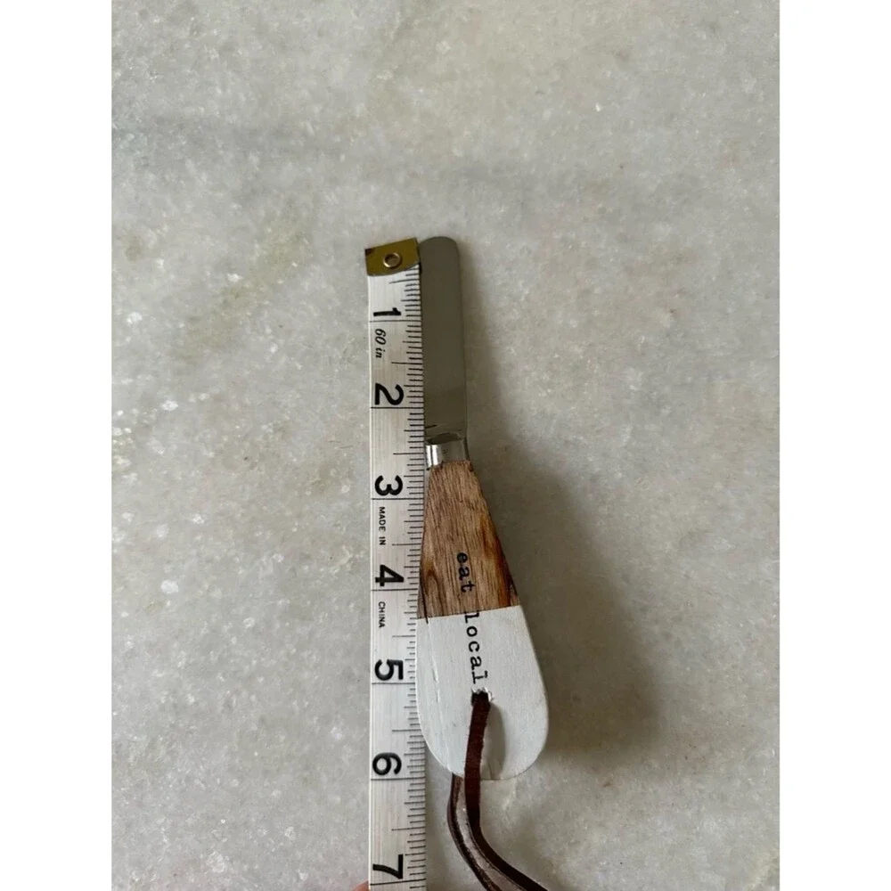 Cheese Spread Knife 'eat local' Wood Handle - White & Brown Charcuterie